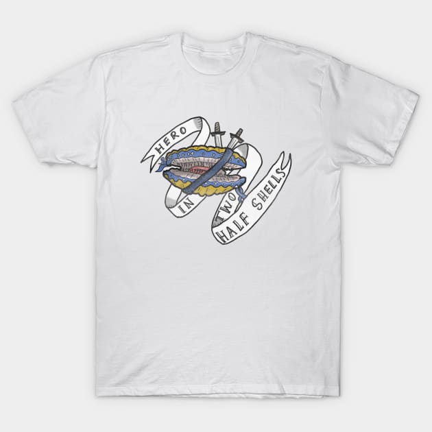 Clam hero in two half shells! - 90s retro parody design T-Shirt by DopamineDumpster